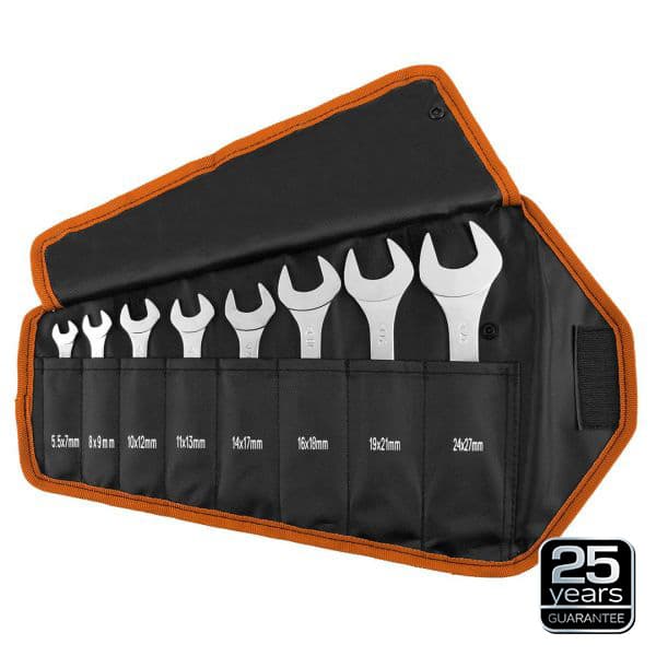 NEO Tools 09-860 - NEO TOOLS KLUCZE PŁASKIE DWUSTRONNE, SUPER CIENKIE, 5.5 X 27 MM, ZESTAW 8 SZT., MATERIAŁOWE ETUI